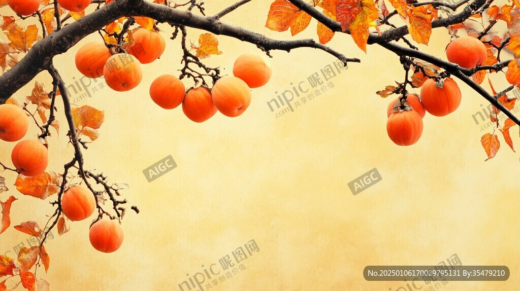 柿樹背景插畫