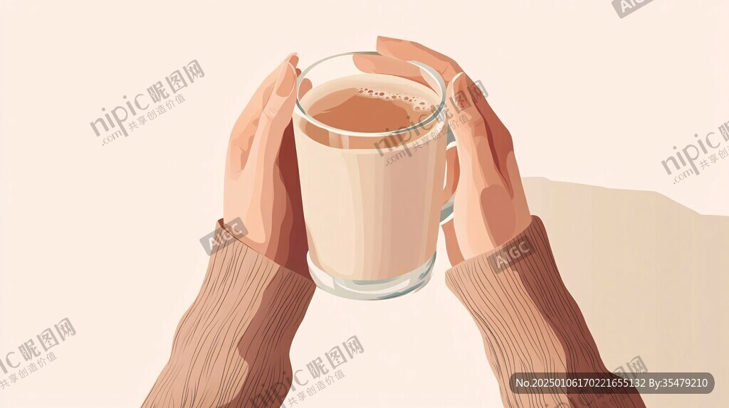 手握奶茶插畫