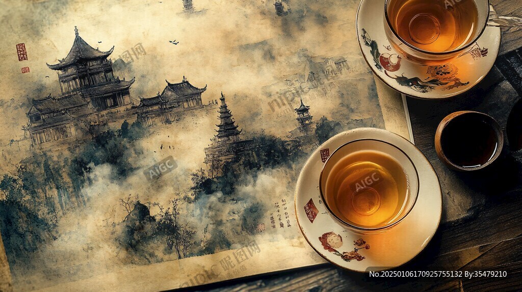 茶樓無框畫意境廟宇