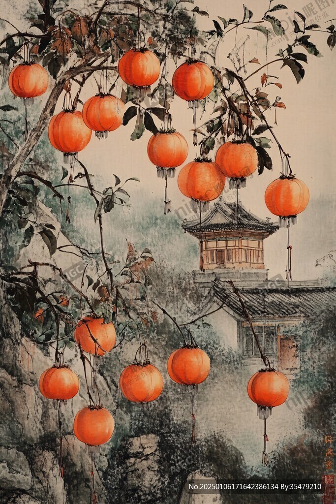 柿瀑圖