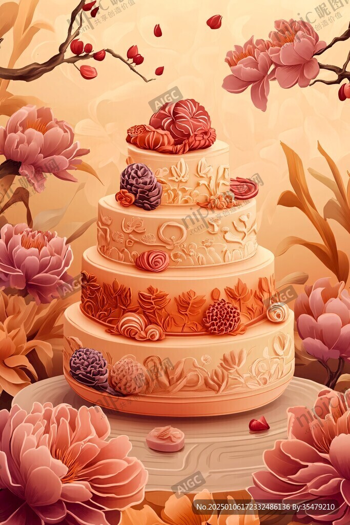 月餅牡丹花插畫