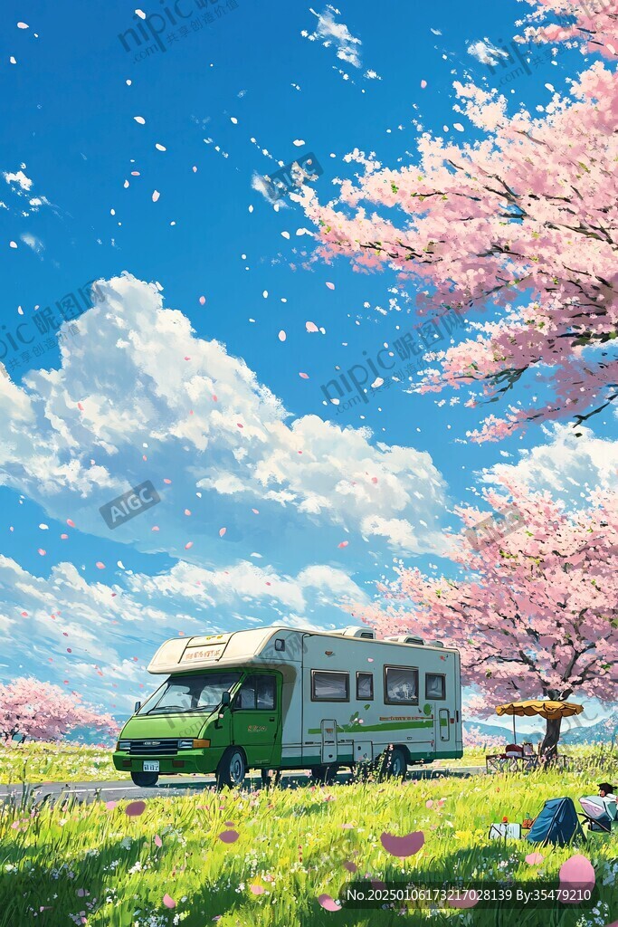 露營地房車插畫