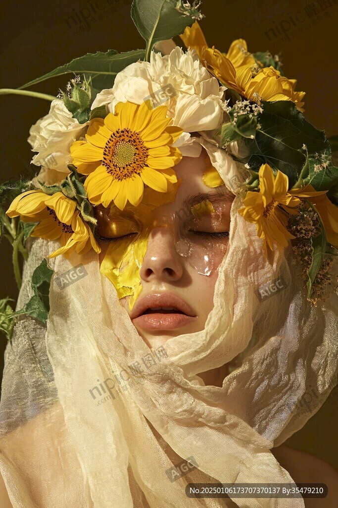 鮮花遮擋臉部