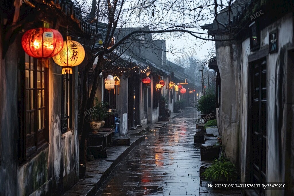 雨中古街