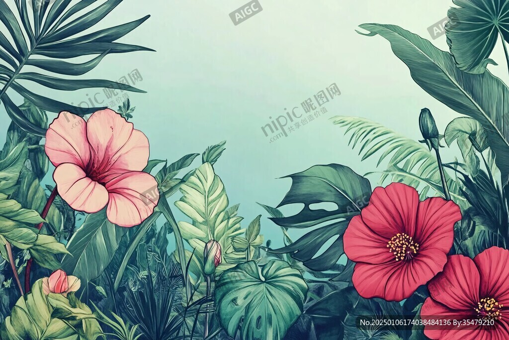 熱帶雨林花草樹木背景