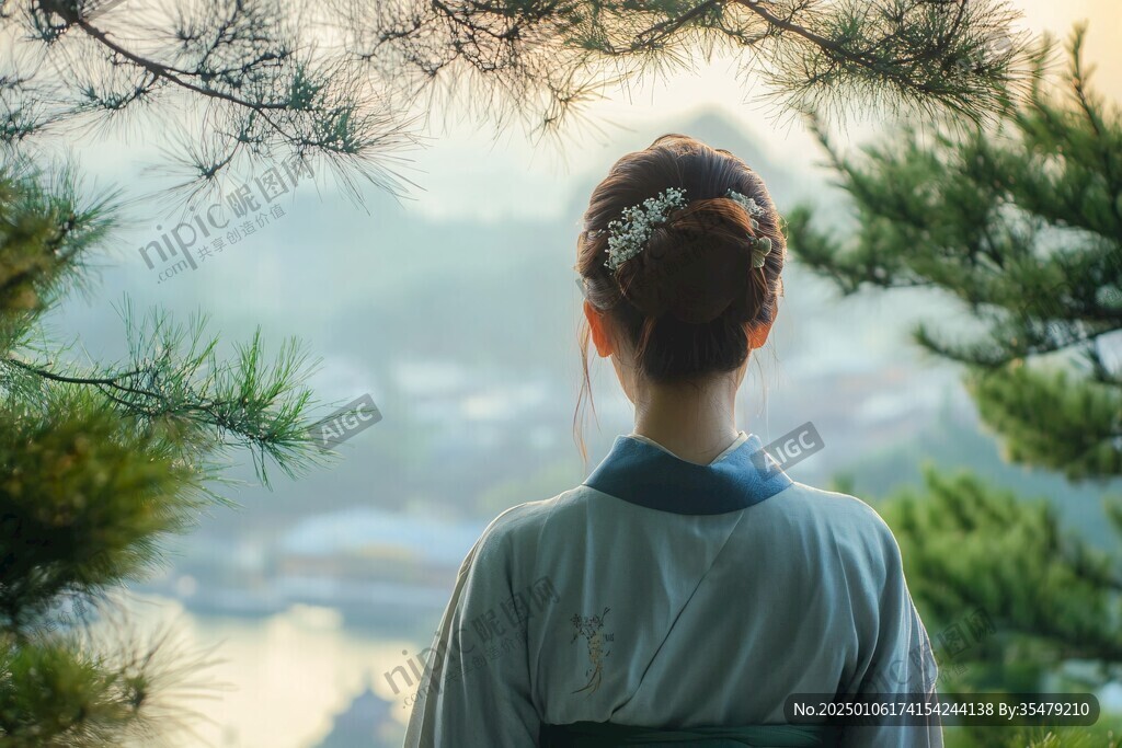 穿韓服的女孩背影