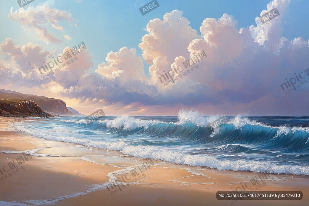 唯美海岸風景插畫