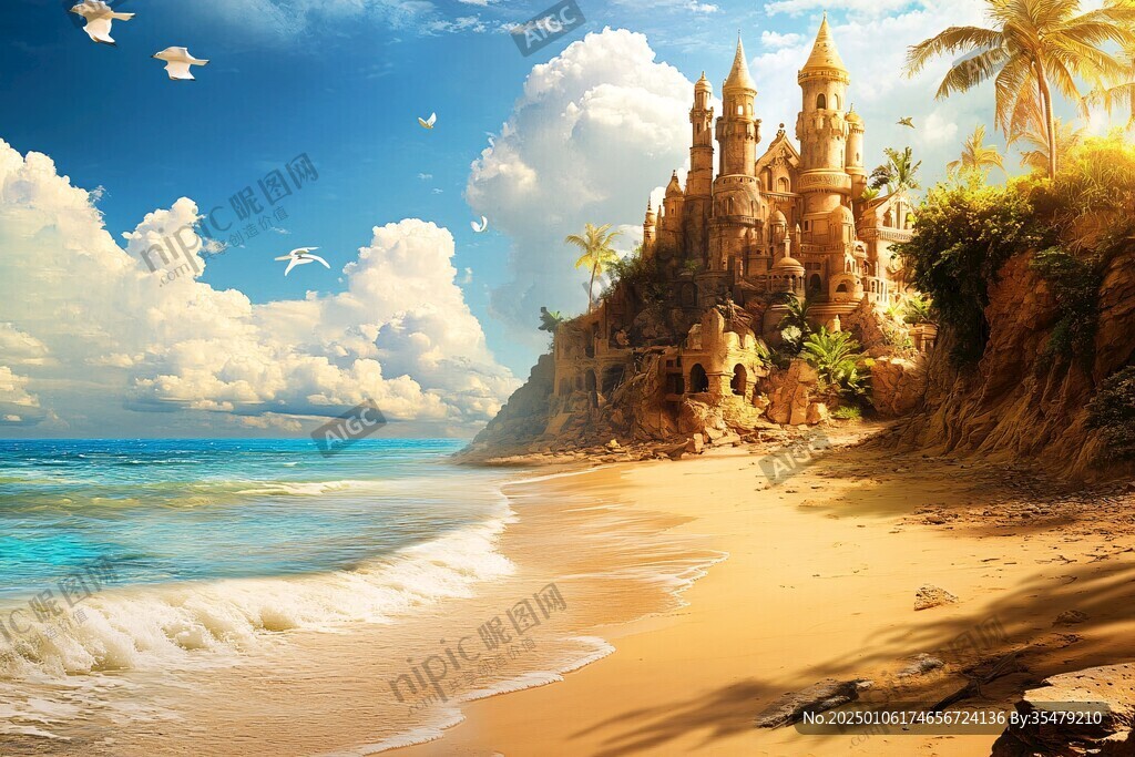 海島海邊城堡美景