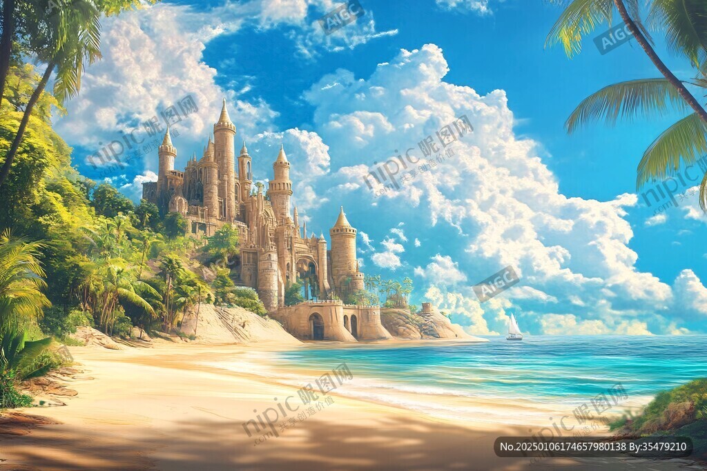海島海邊城堡美景