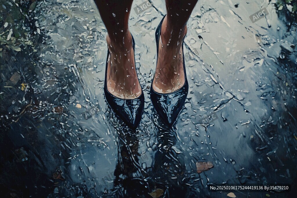 站在雨水里的雙腳