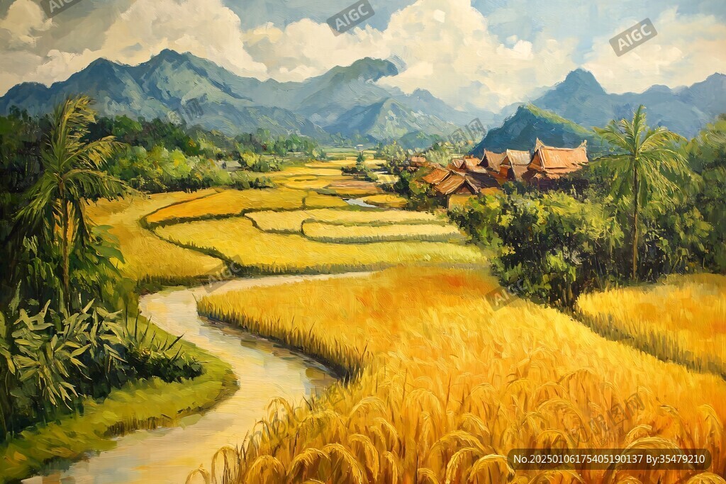 稻田油畫