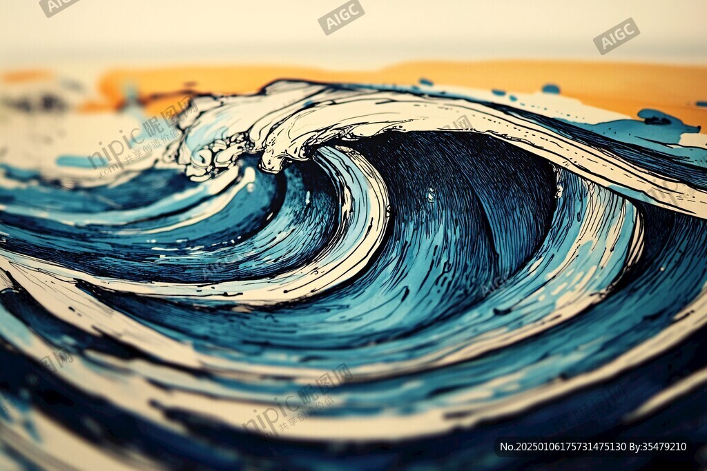 版畫海浪