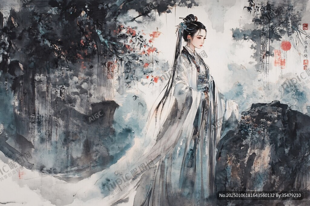 古風(fēng)人像水墨山水