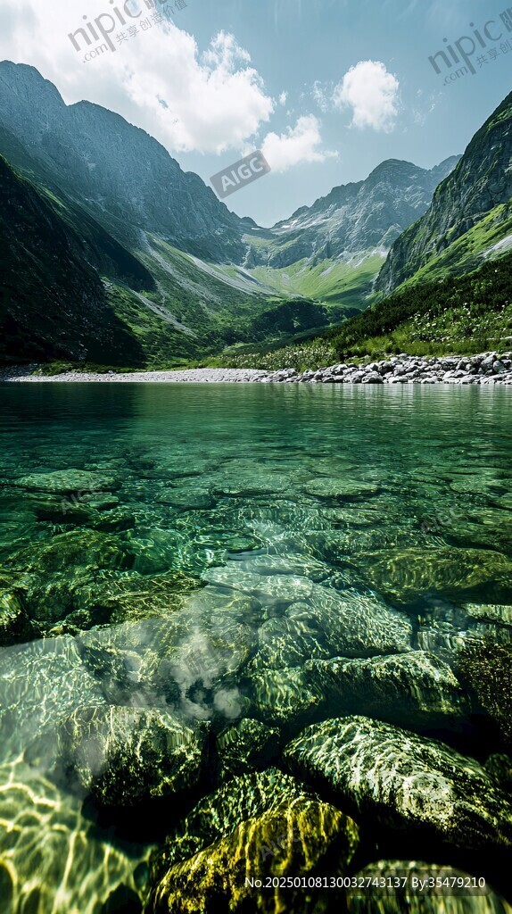 高山湖泊青綠山水