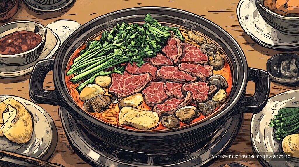 牛雜煲插畫