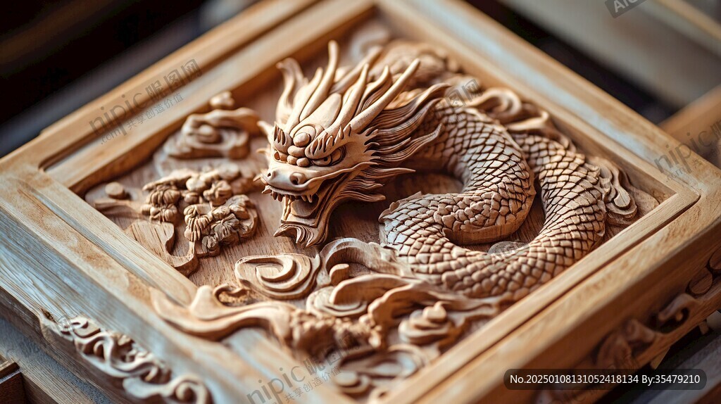 木浮雕龍
