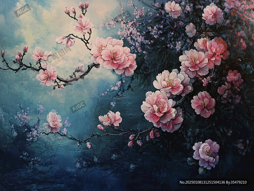 油畫桃花開