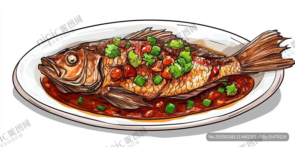 手繪糖醋魚(yú)包裝插畫(huà)