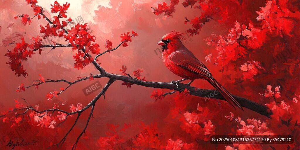 紅色花鳥圖