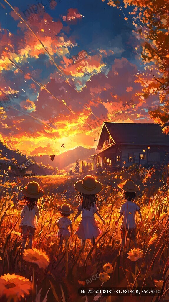 插畫(huà)夕陽(yáng)下