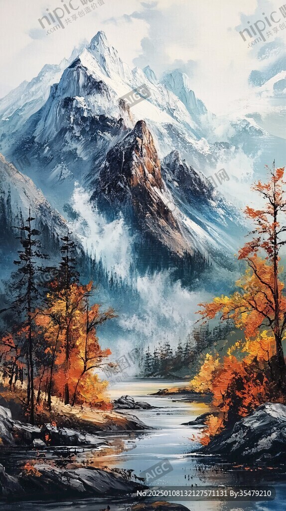 唯美山水油畫