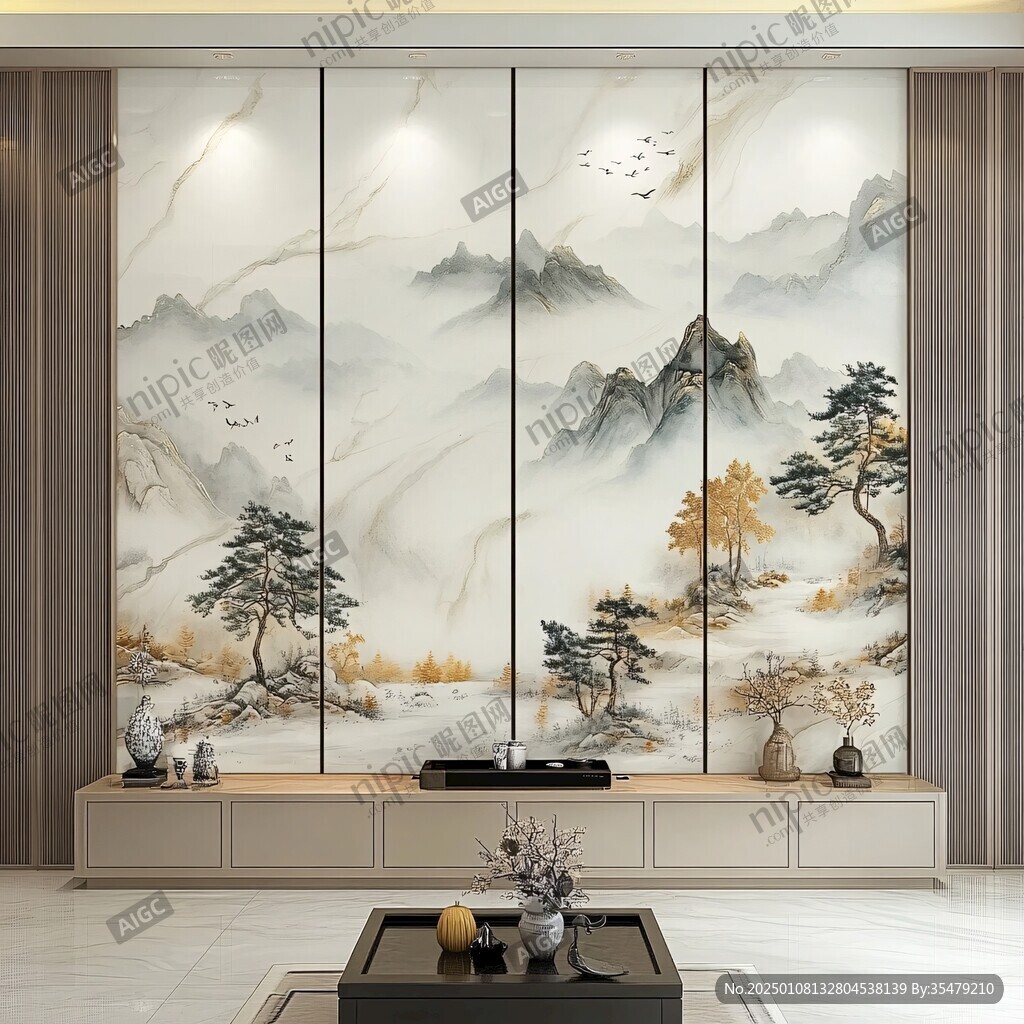 屏風(fēng)墻紙山水畫