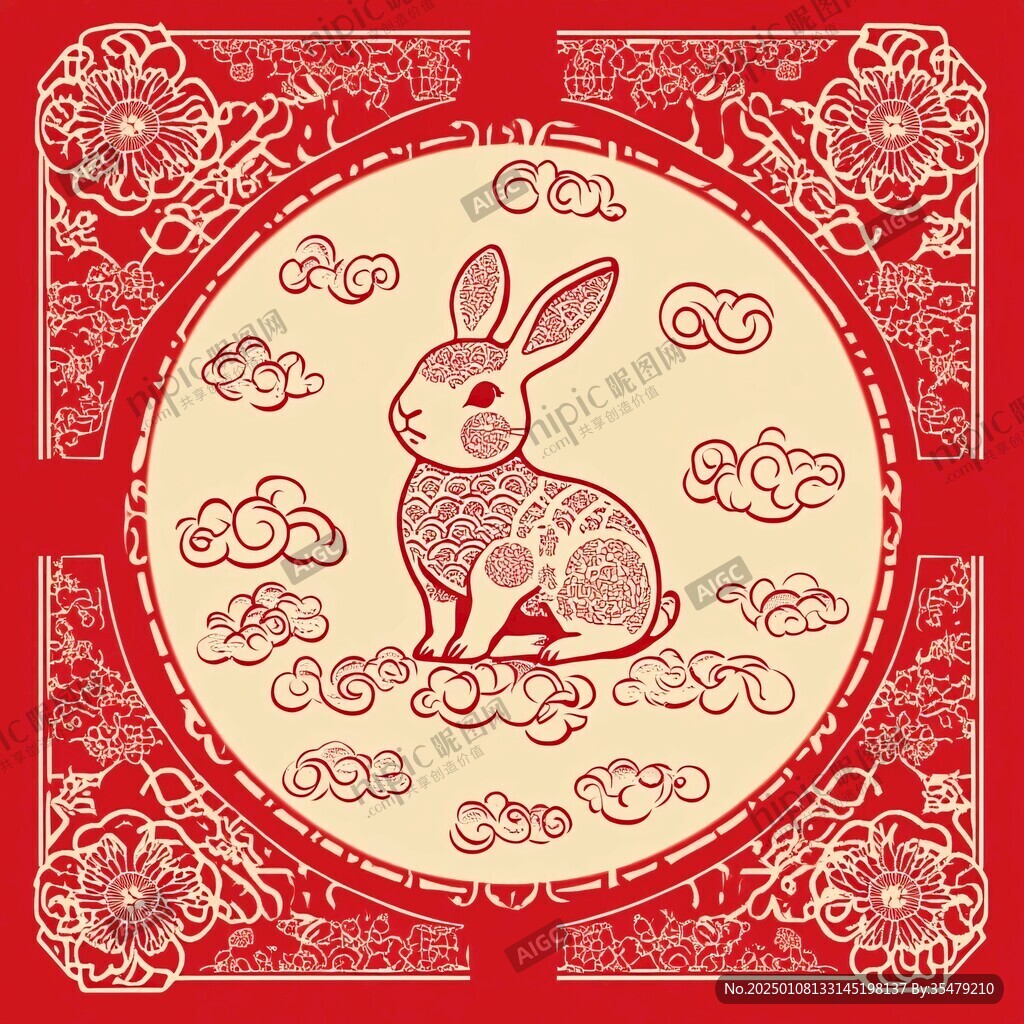 兔年圓形底紋裝飾