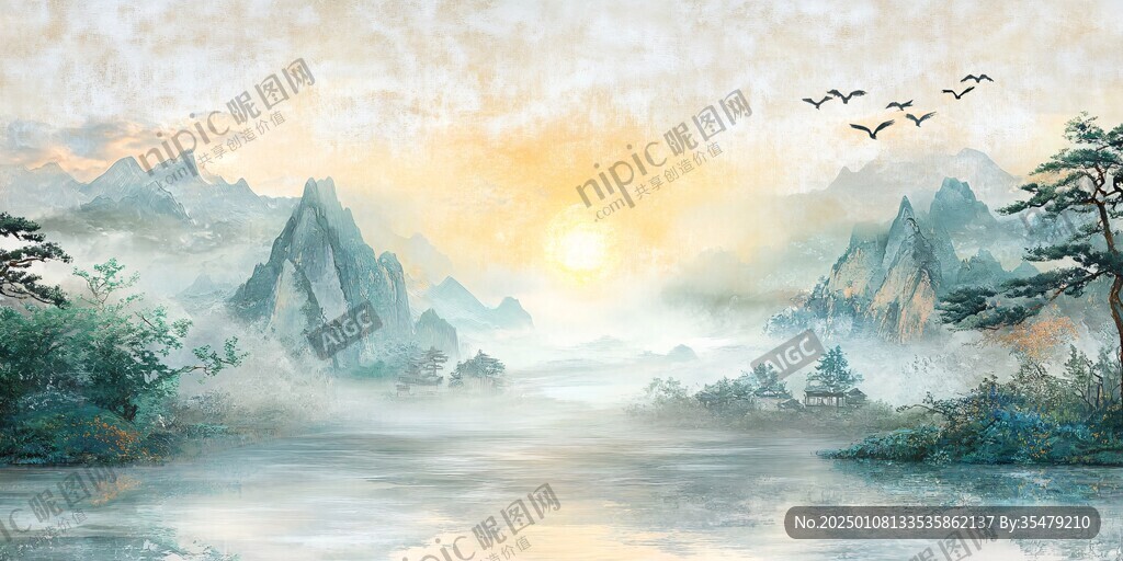 大幅高清山水日出