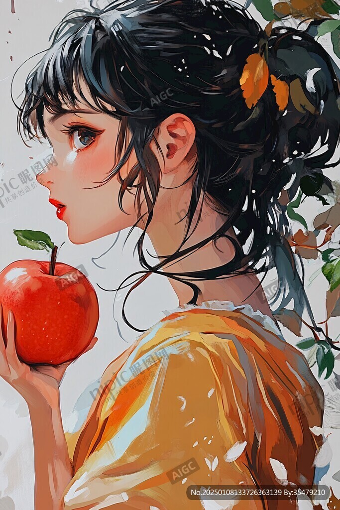 手繪蘋果少女
