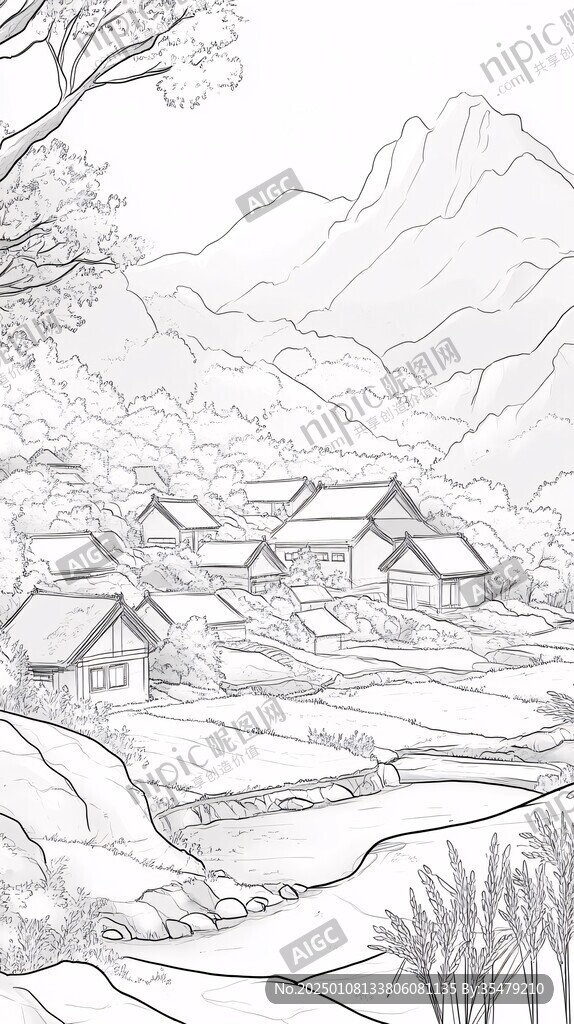 線描鄉村場景