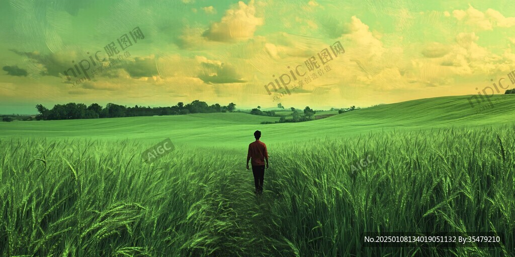 走在草地上的人