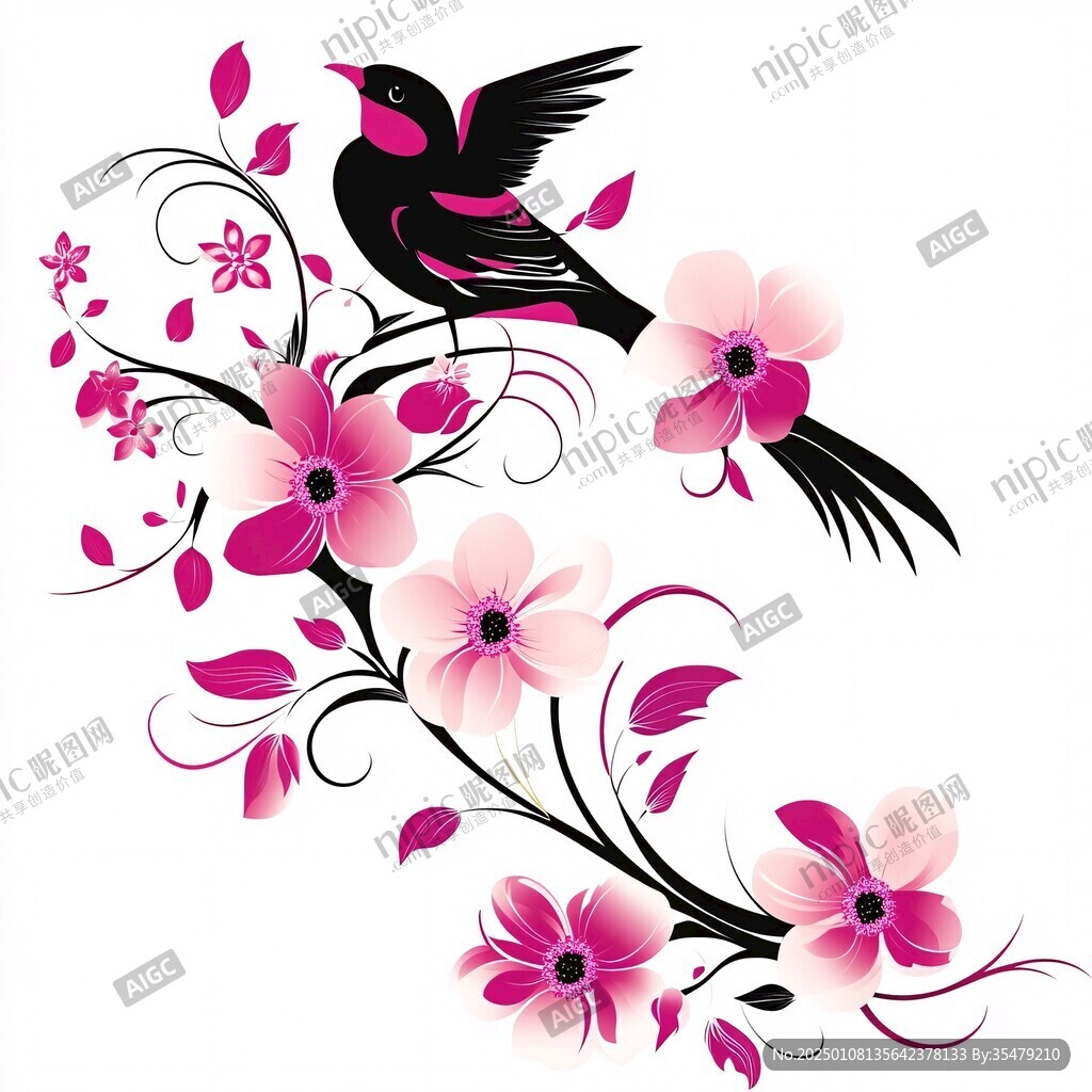 手繪梅花喜鵲