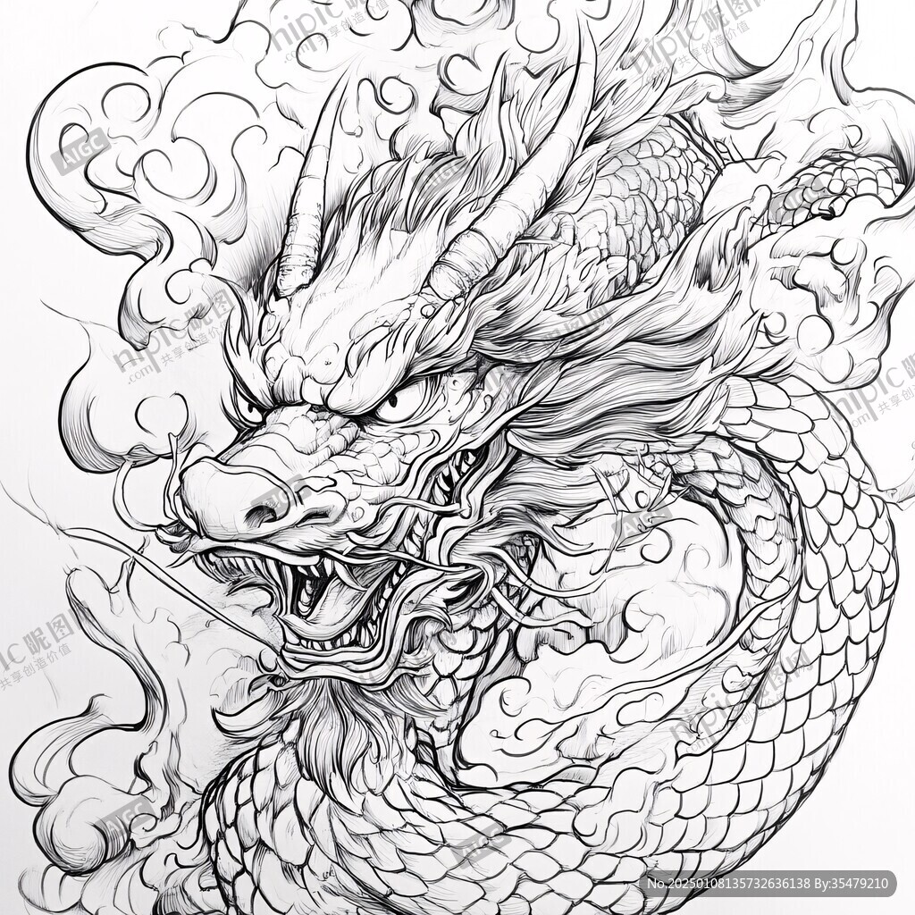 黑白線稿龍