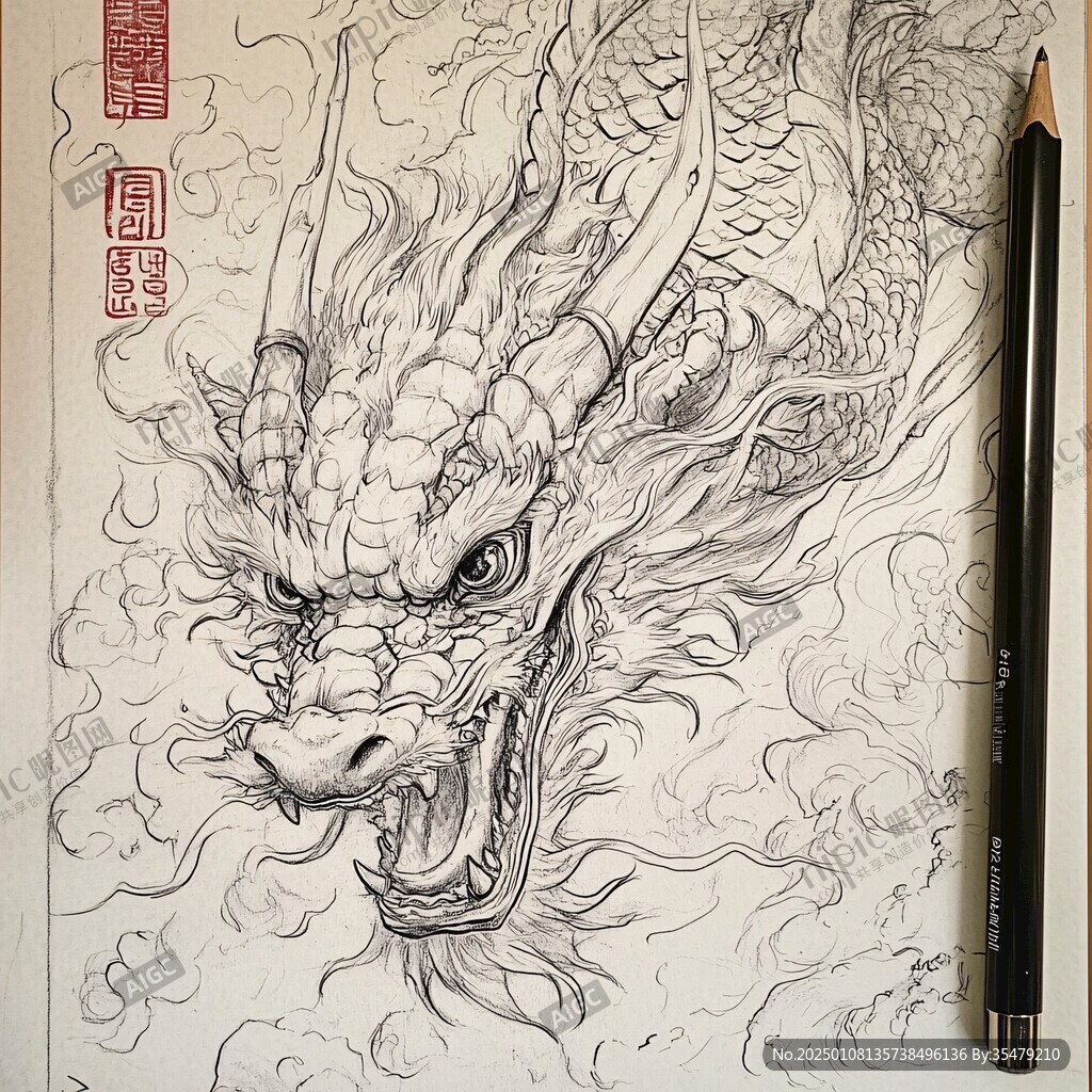 線描簡約版龍抬頭