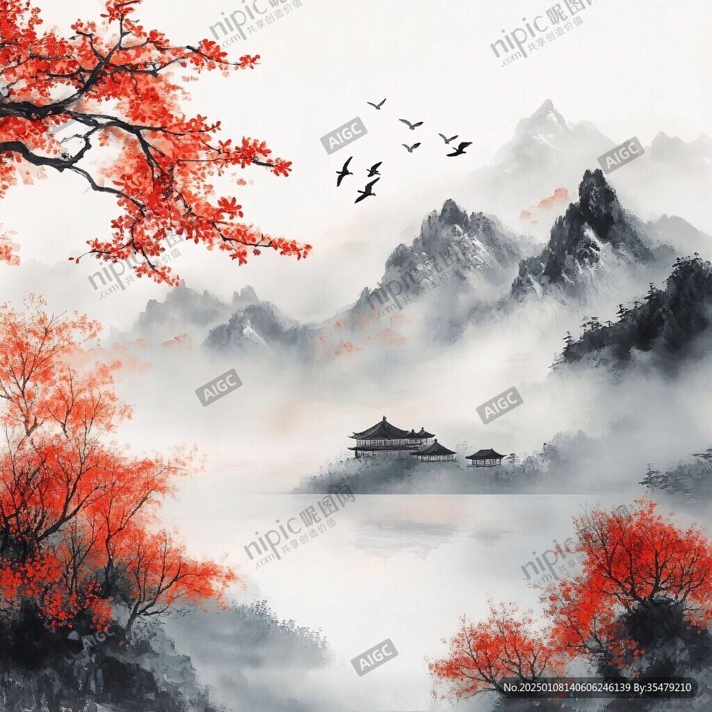 紅葉古風(fēng)山水畫(huà)