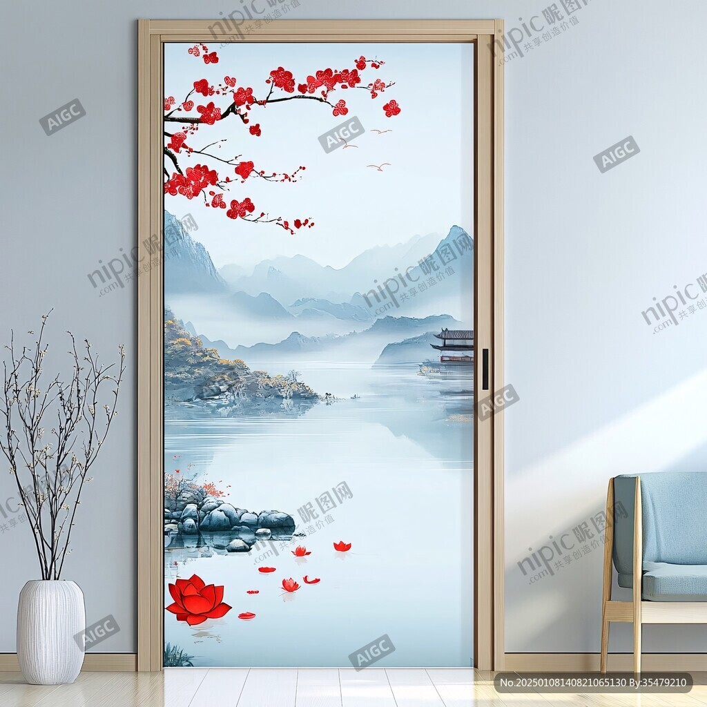 推拉門荷花