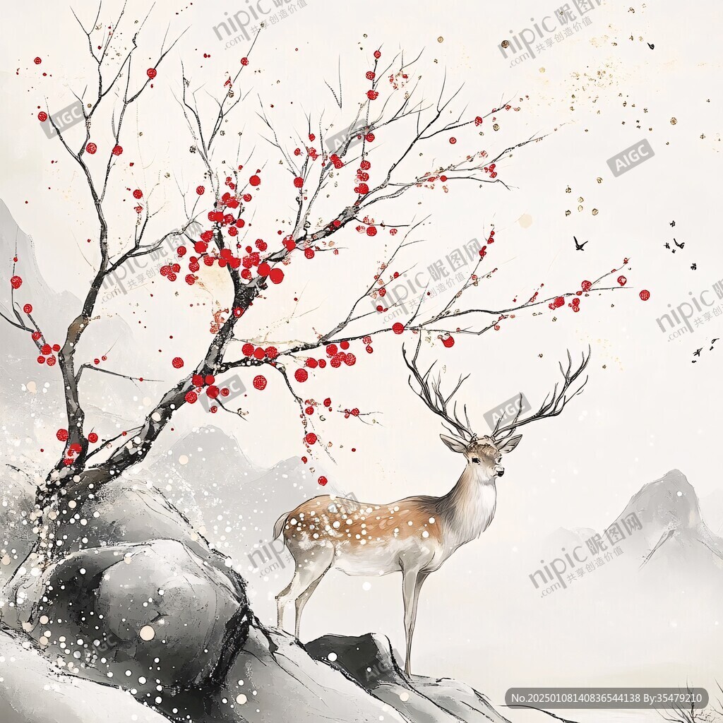 麋鹿花鳥(niǎo)插畫(huà)