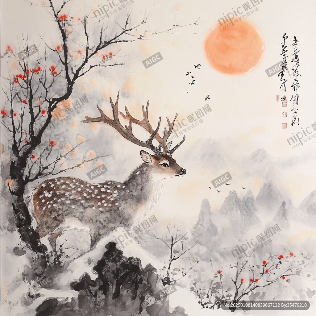 鹿晶瓷畫