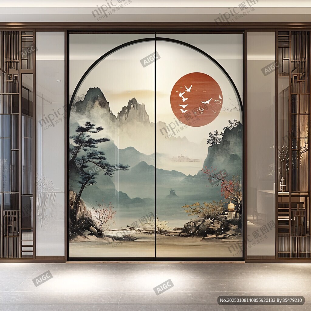 玻璃屏風山水畫