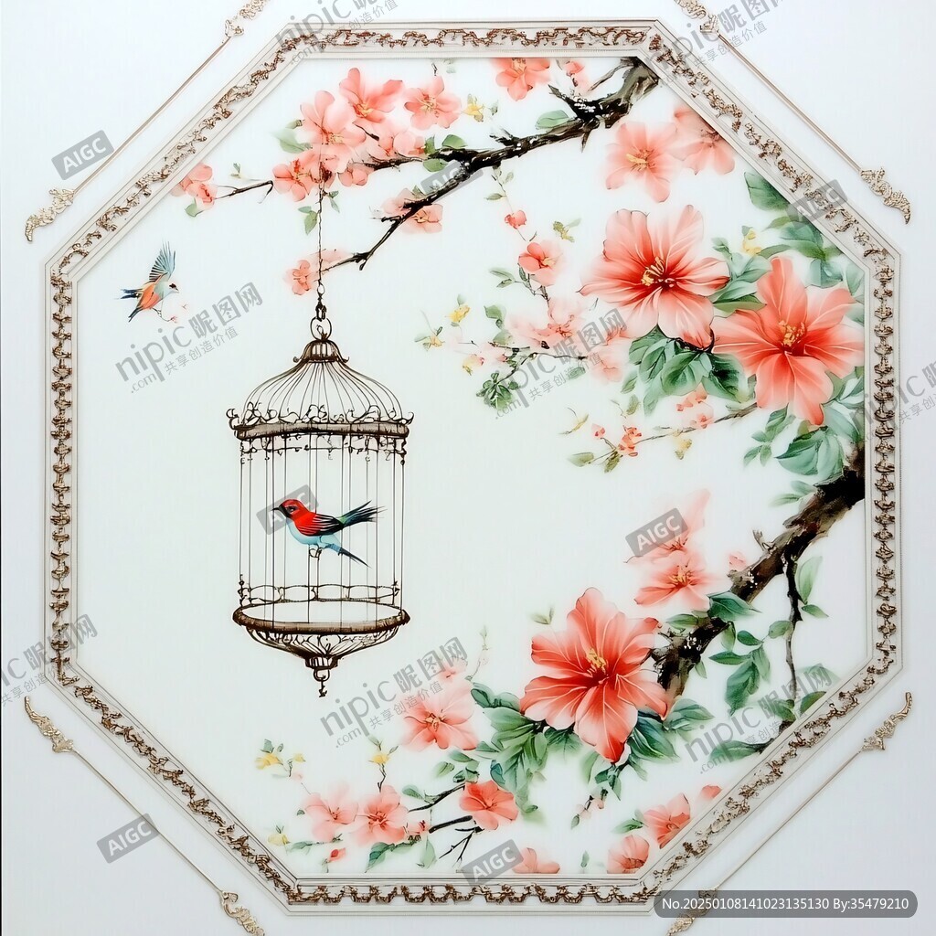 手绘花鸟玻璃画 手绘花鸟玻璃画