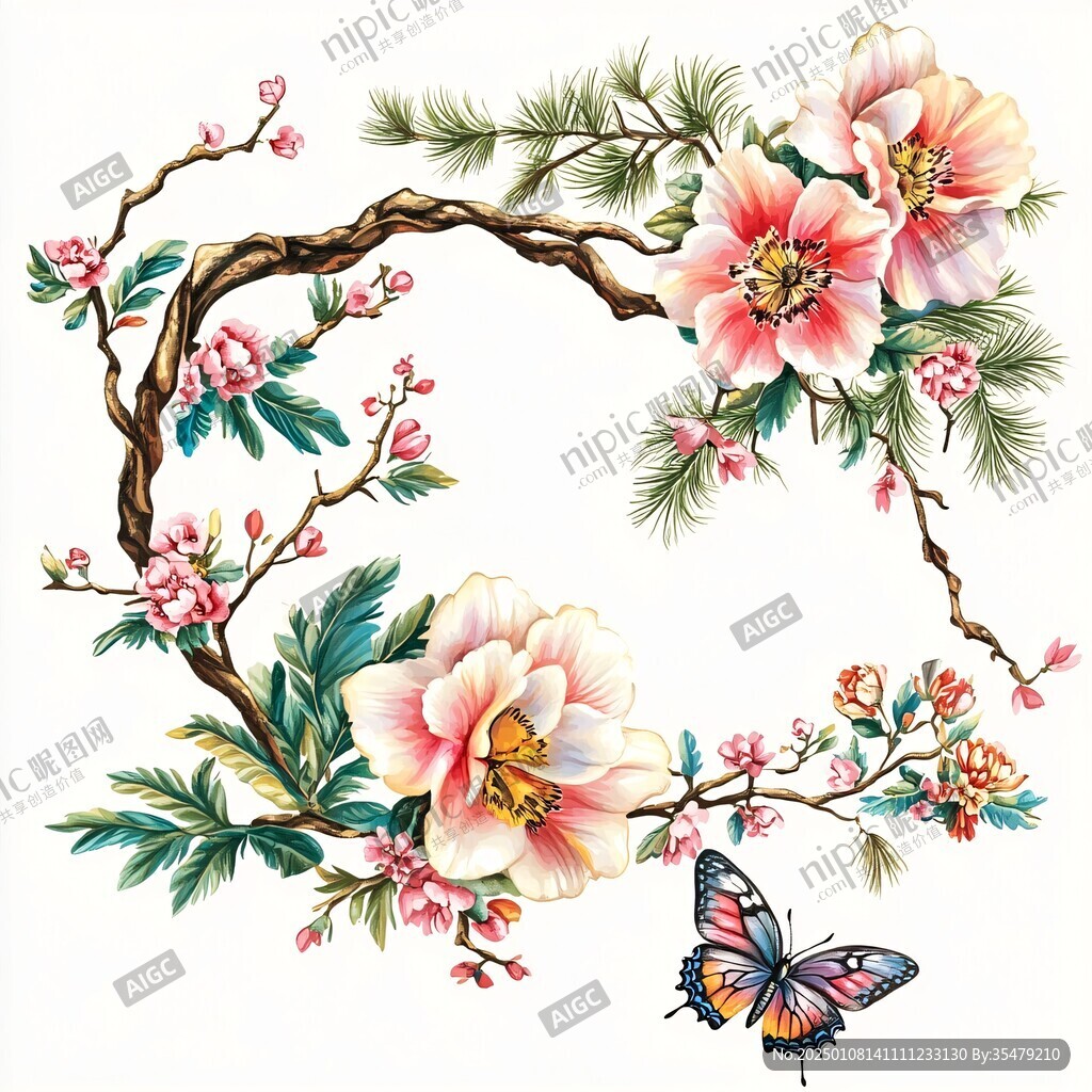 花鳥蝴蝶梅花圖案