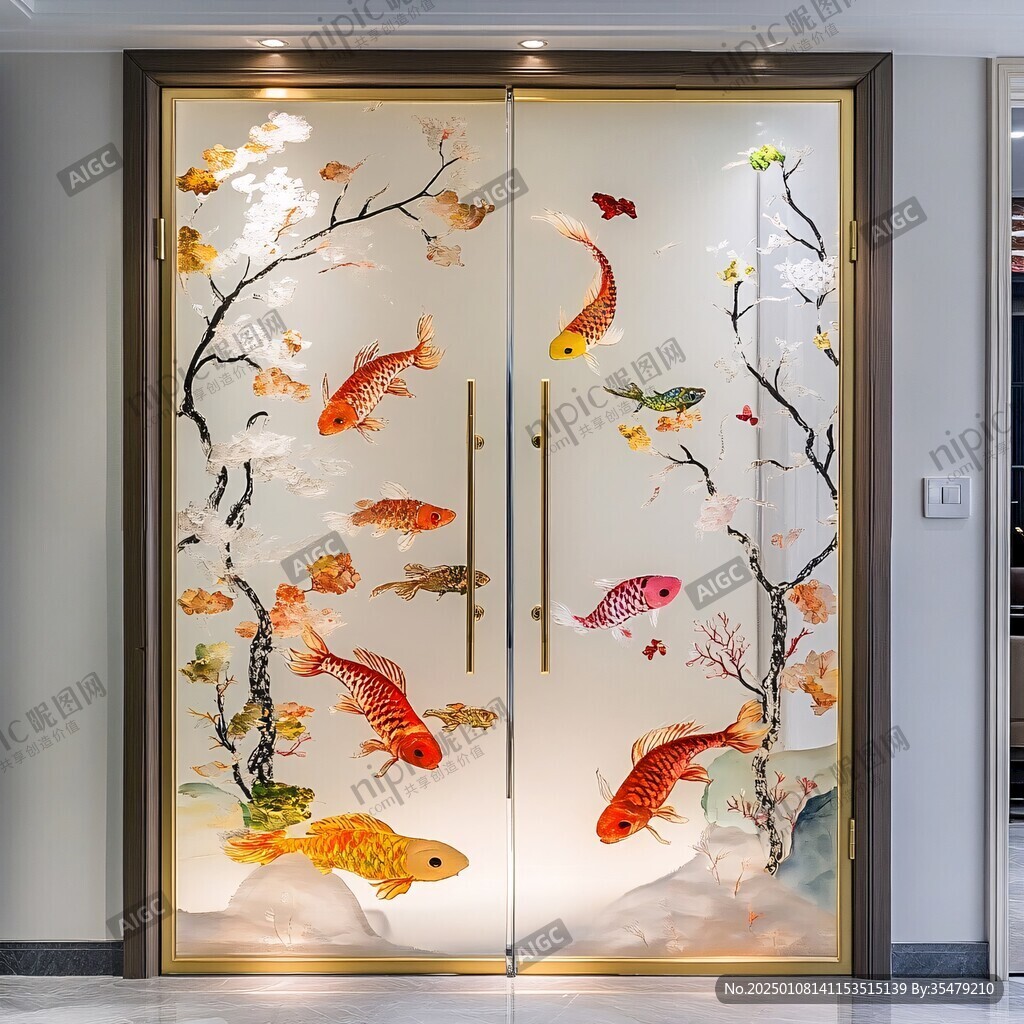現(xiàn)代屏風(fēng)鯉魚(yú)圖