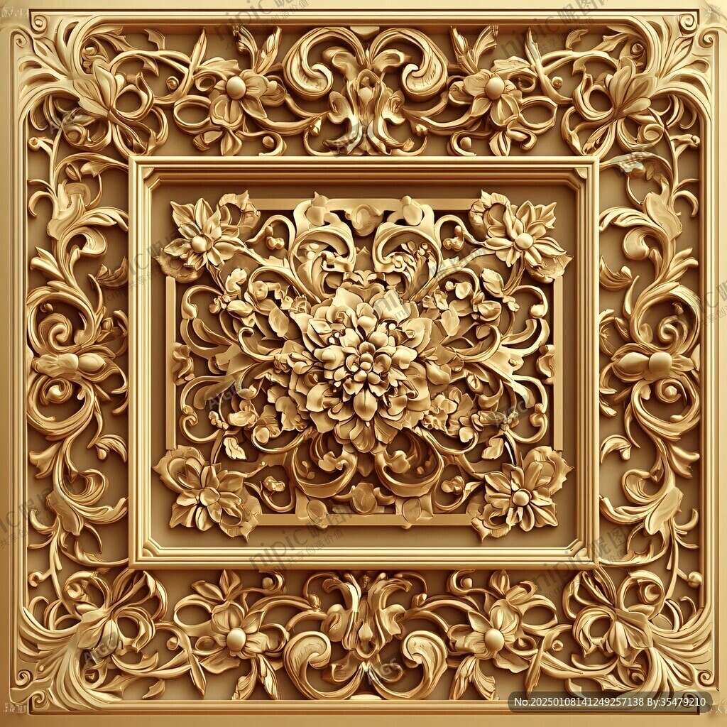 金色花紋木雕