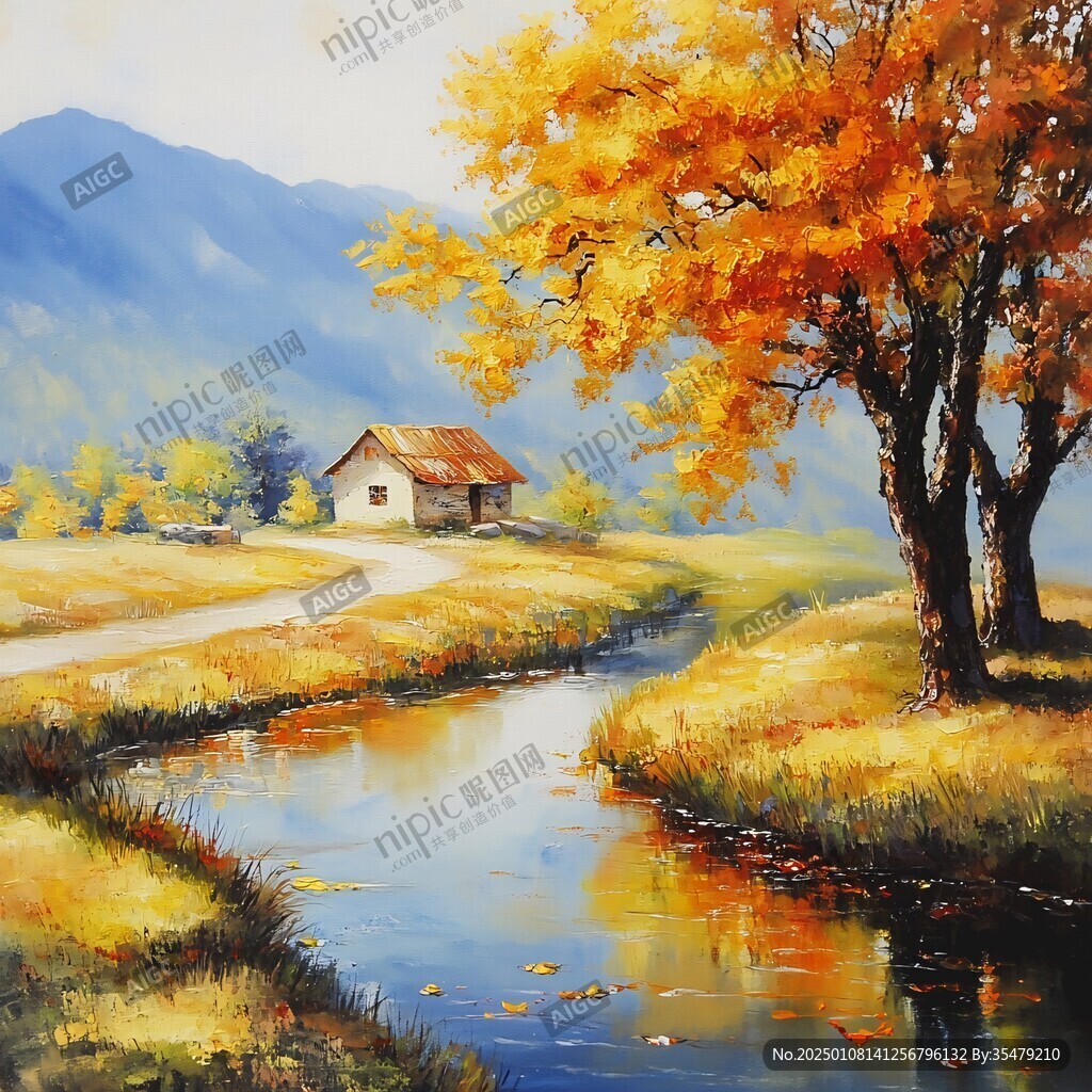 唯美秋天風(fēng)景油畫