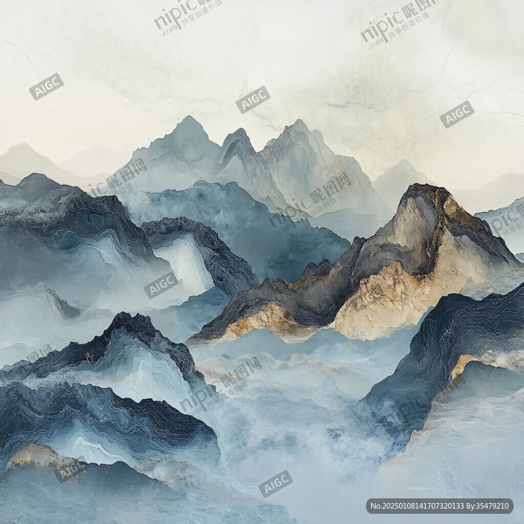 金色水墨群山背景墻