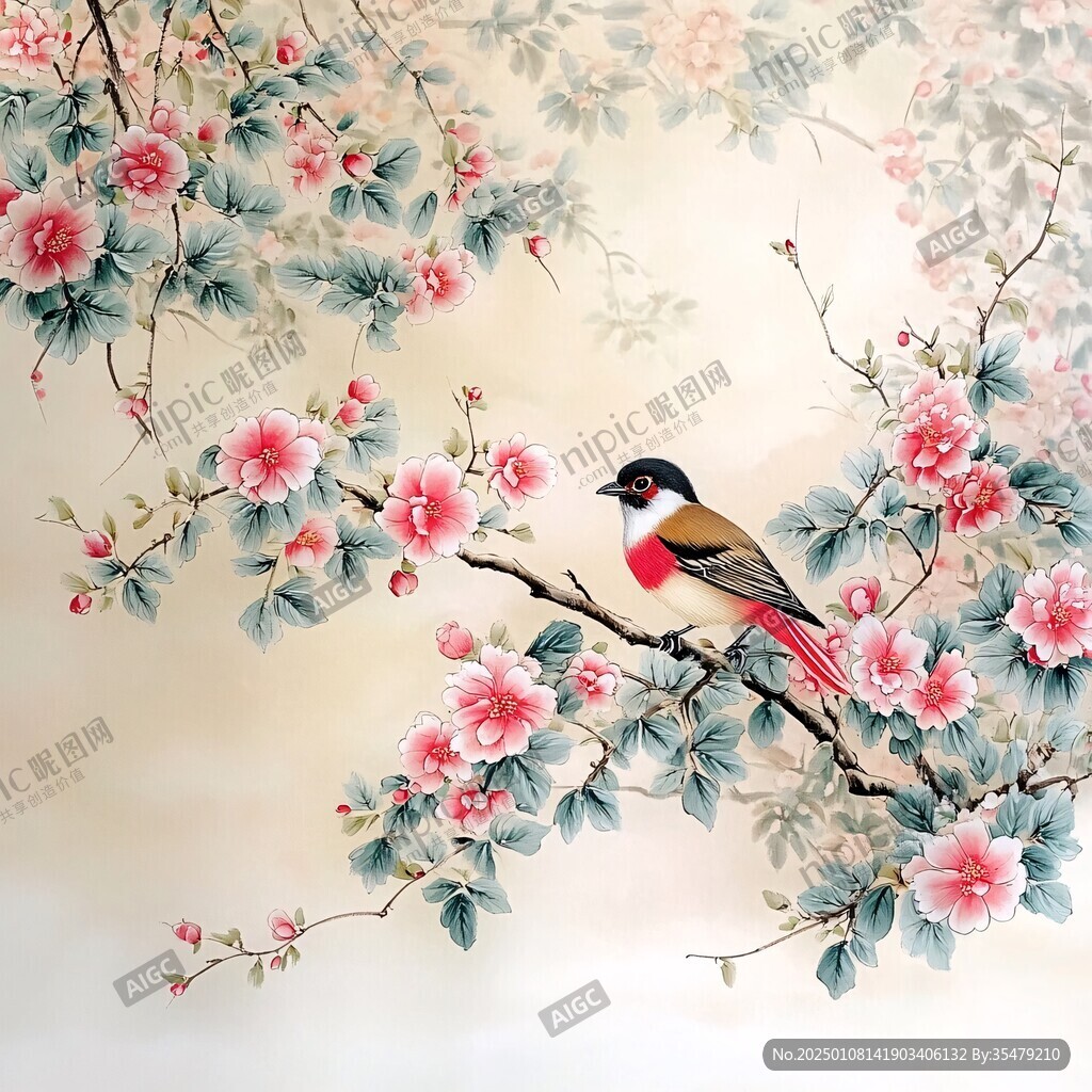 桃花花鳥壁畫