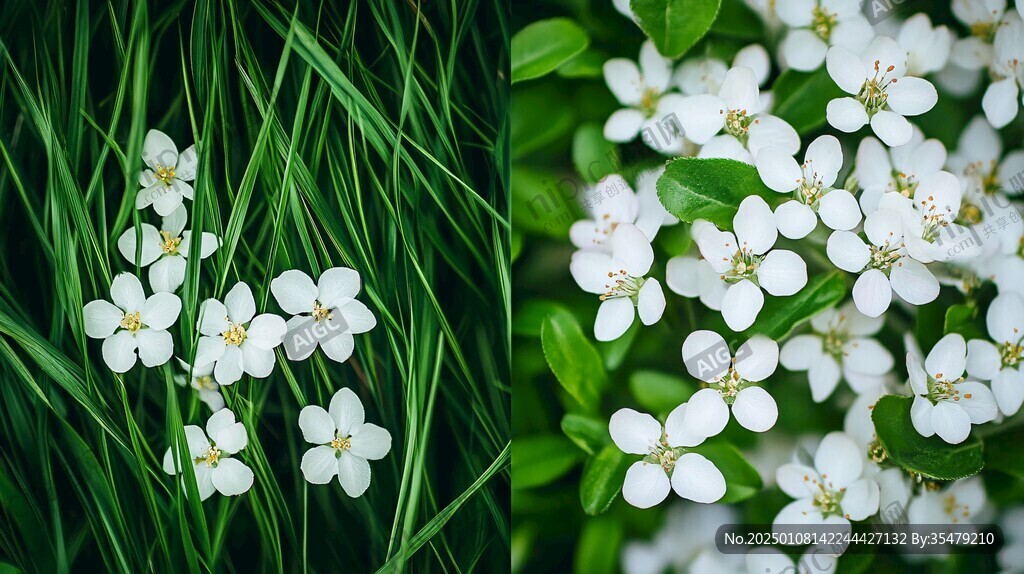 綠葉白花壁紙