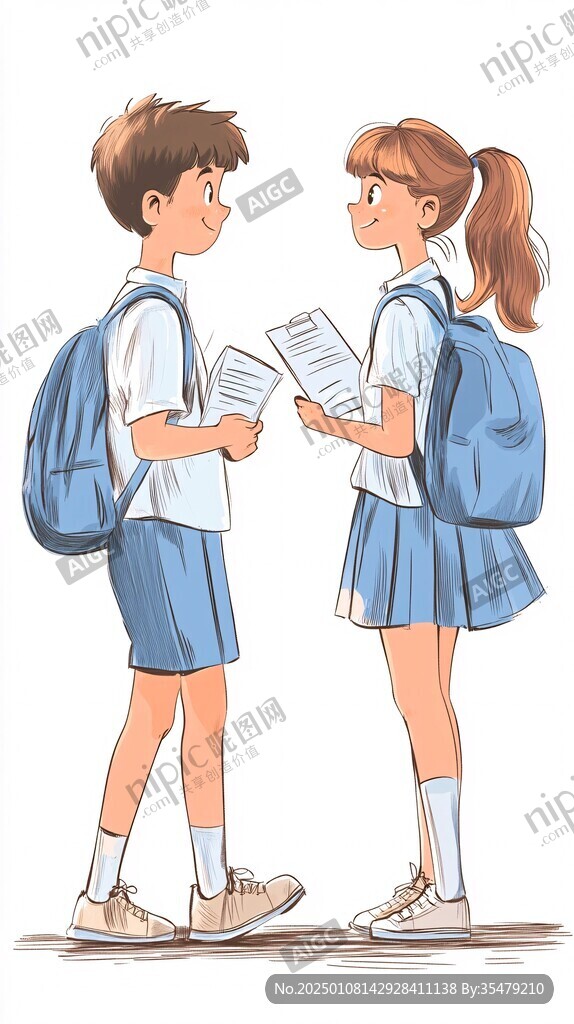 背著書包的男孩女孩