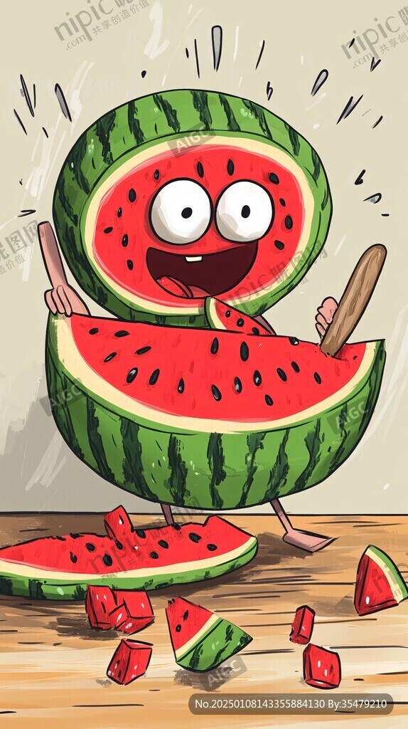 吃西瓜插畫