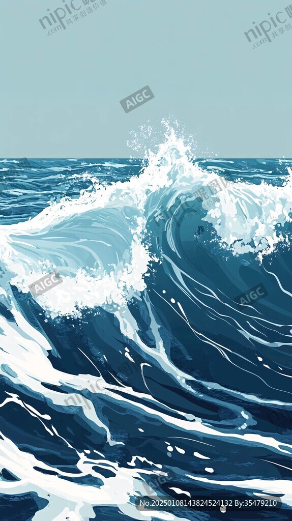 波濤海浪插畫